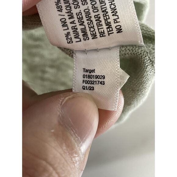 A New Day Shirt Womens Medium Heather Sage Green Linen Blend Twist Front V Neck - Picture 8 of 9